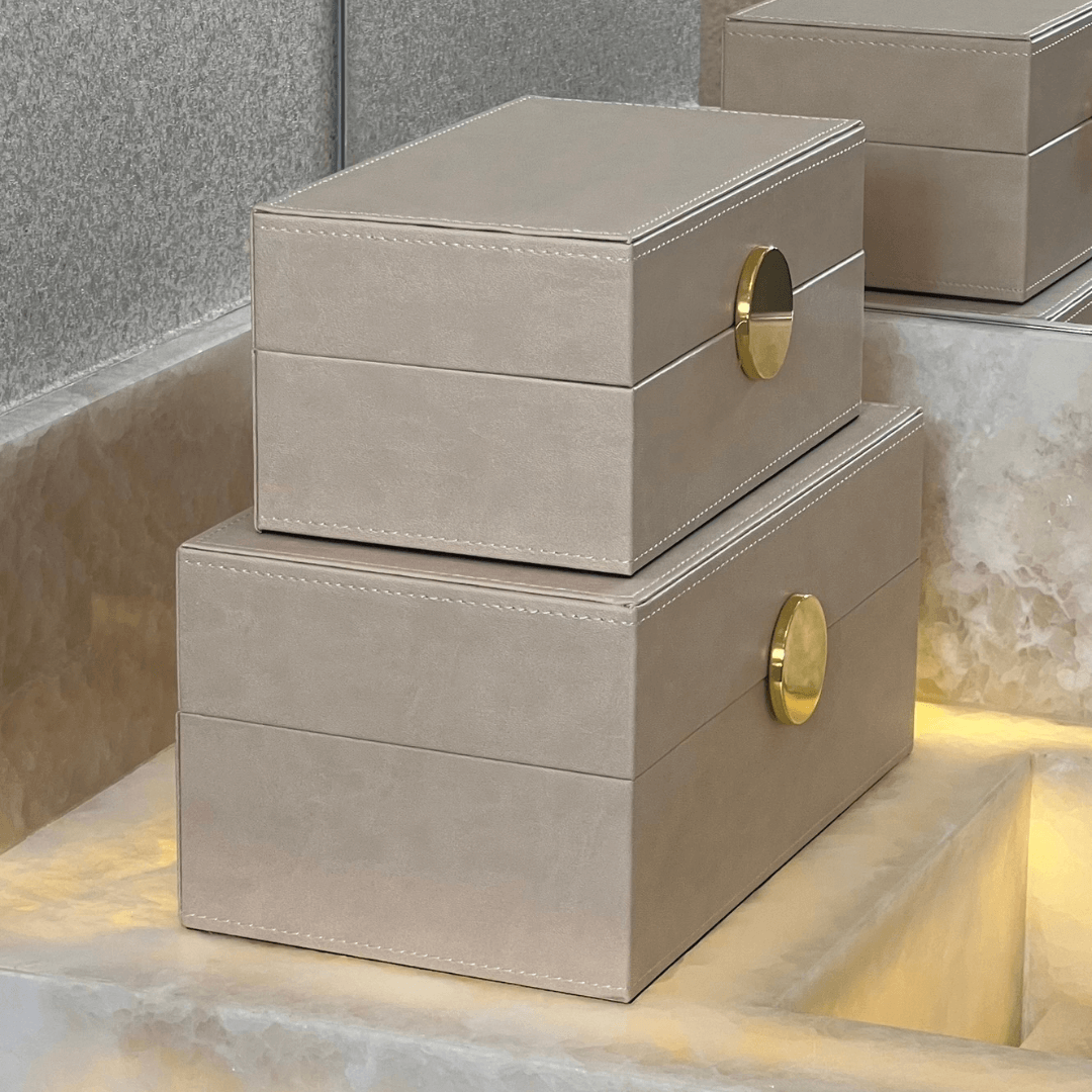 Caixa Decorativa em MDF e PU Bege 23cm P