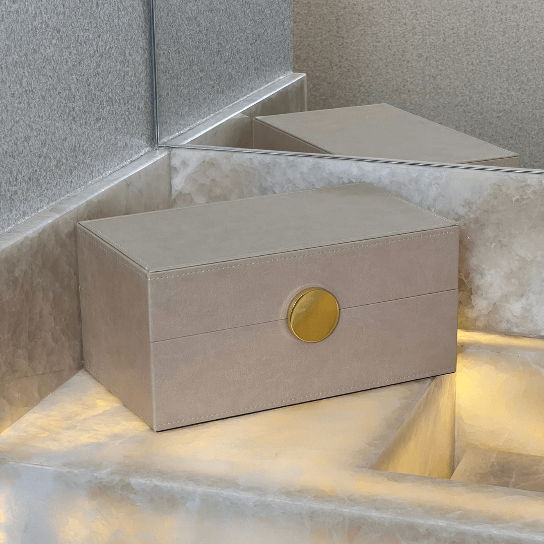 Caixa Decorativa em MDF e PU Bege 28cm G