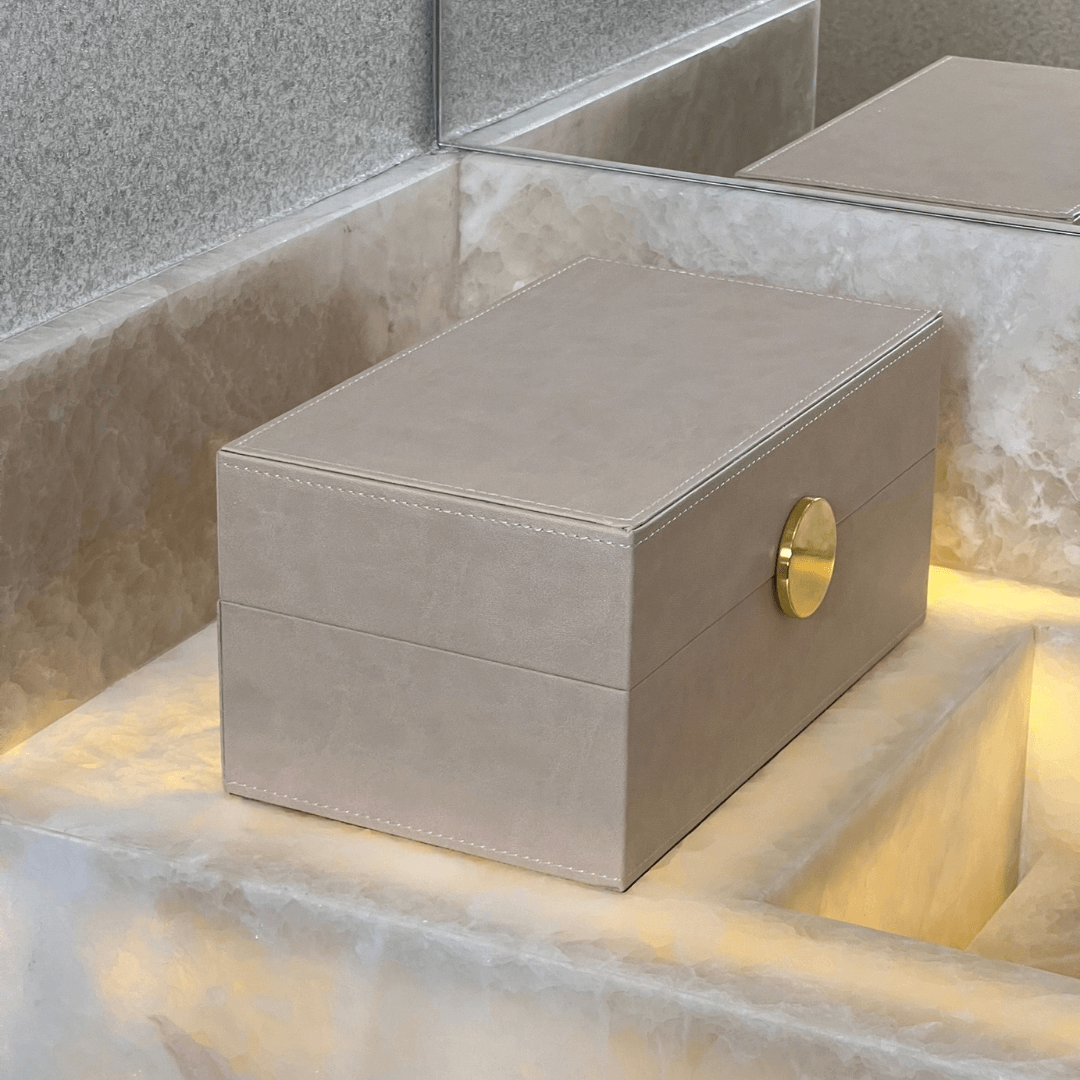 Caixa Decorativa em MDF e PU Bege 28cm G
