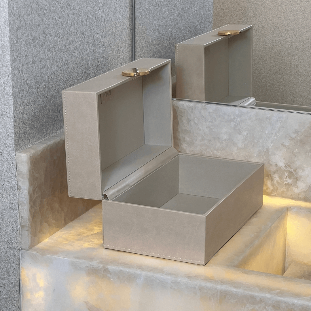 Caixa Decorativa em MDF e PU Bege 28cm G