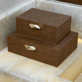 Caixa Decorativa em MDF e PU Marrom 24cm G