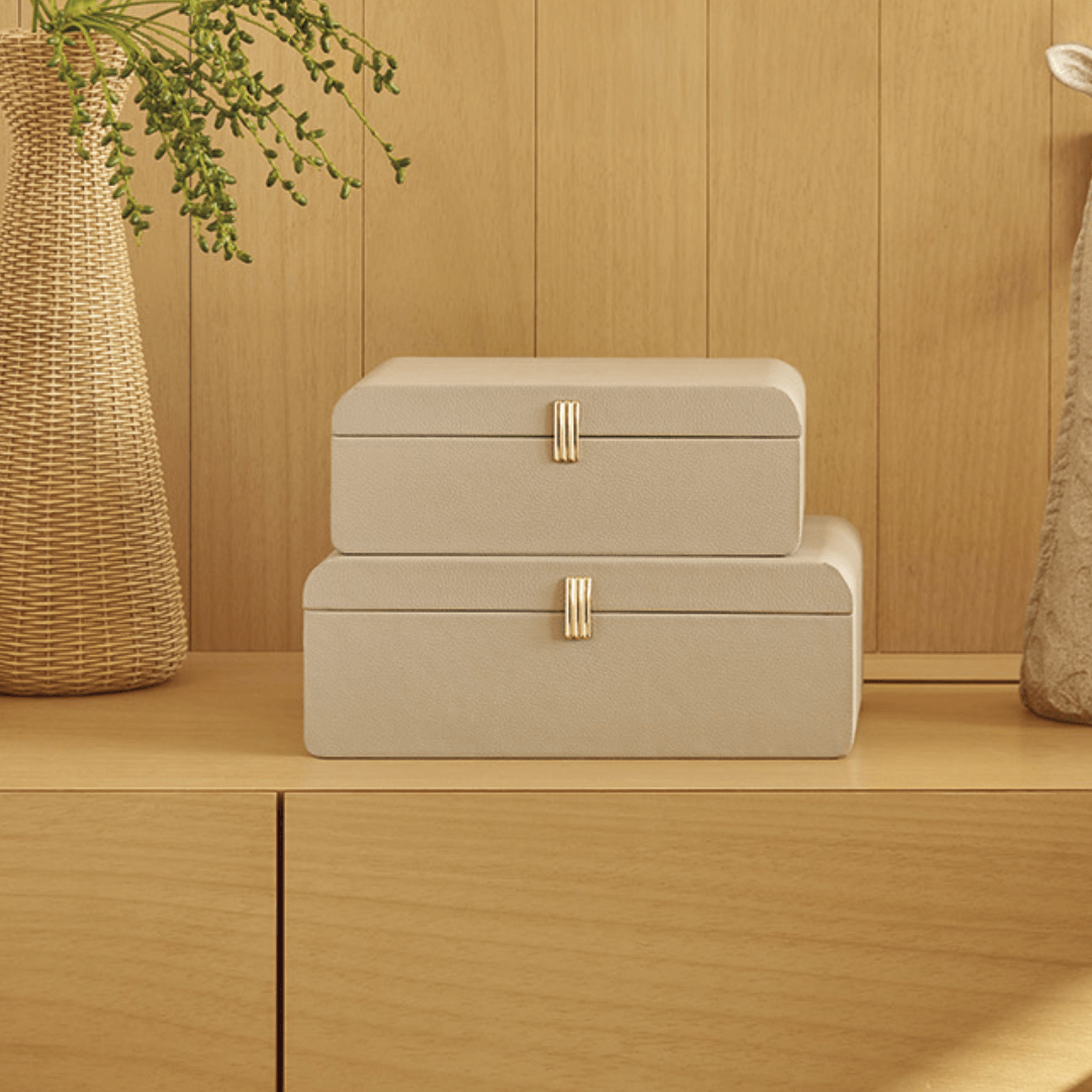 Caixa em MDF com Revestimento em PU Cinza 28cm