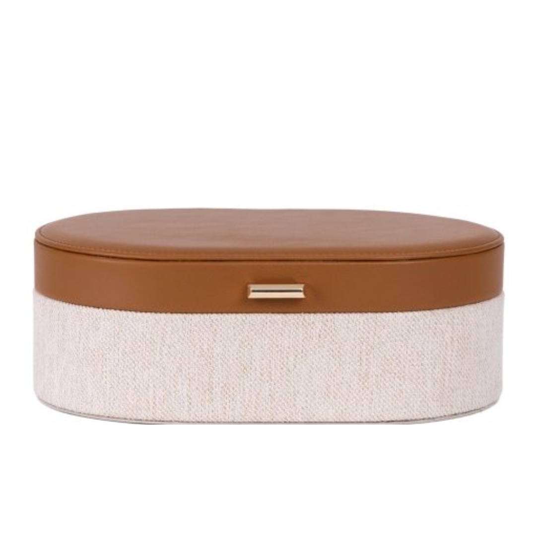 Caixa Decorativa em MDF e PU Marrom e Bege 52cm