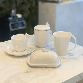 Jogo 6 Xícaras de Café Porcelana com Pires Birds Branca 85ml