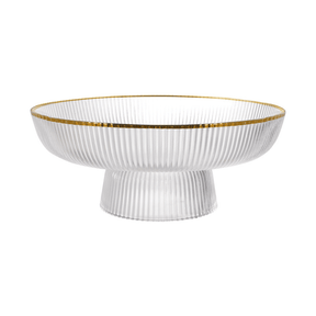 Centro de Mesa de Vidro com Pé Graffiato Transparente e Borda Dourada 26cm