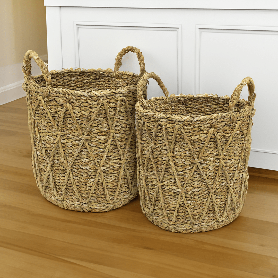 Cesto em Seagrass Trançado com Alças Caubi 32cm