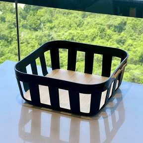 Cesto de Pão Lume Plástico e Bambu Preto 24cm