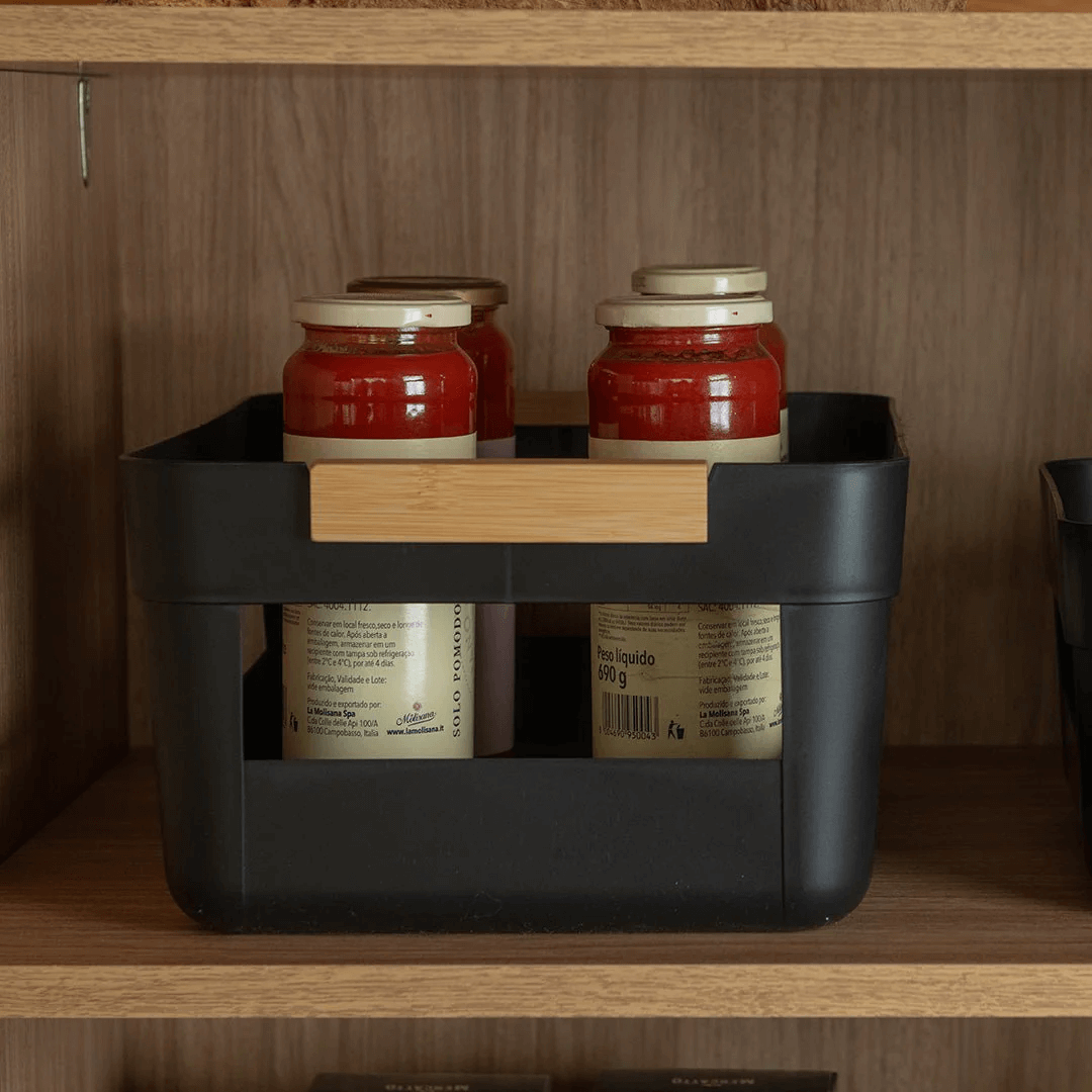 Cesto Lume Plástico e Bambu Preto 14L