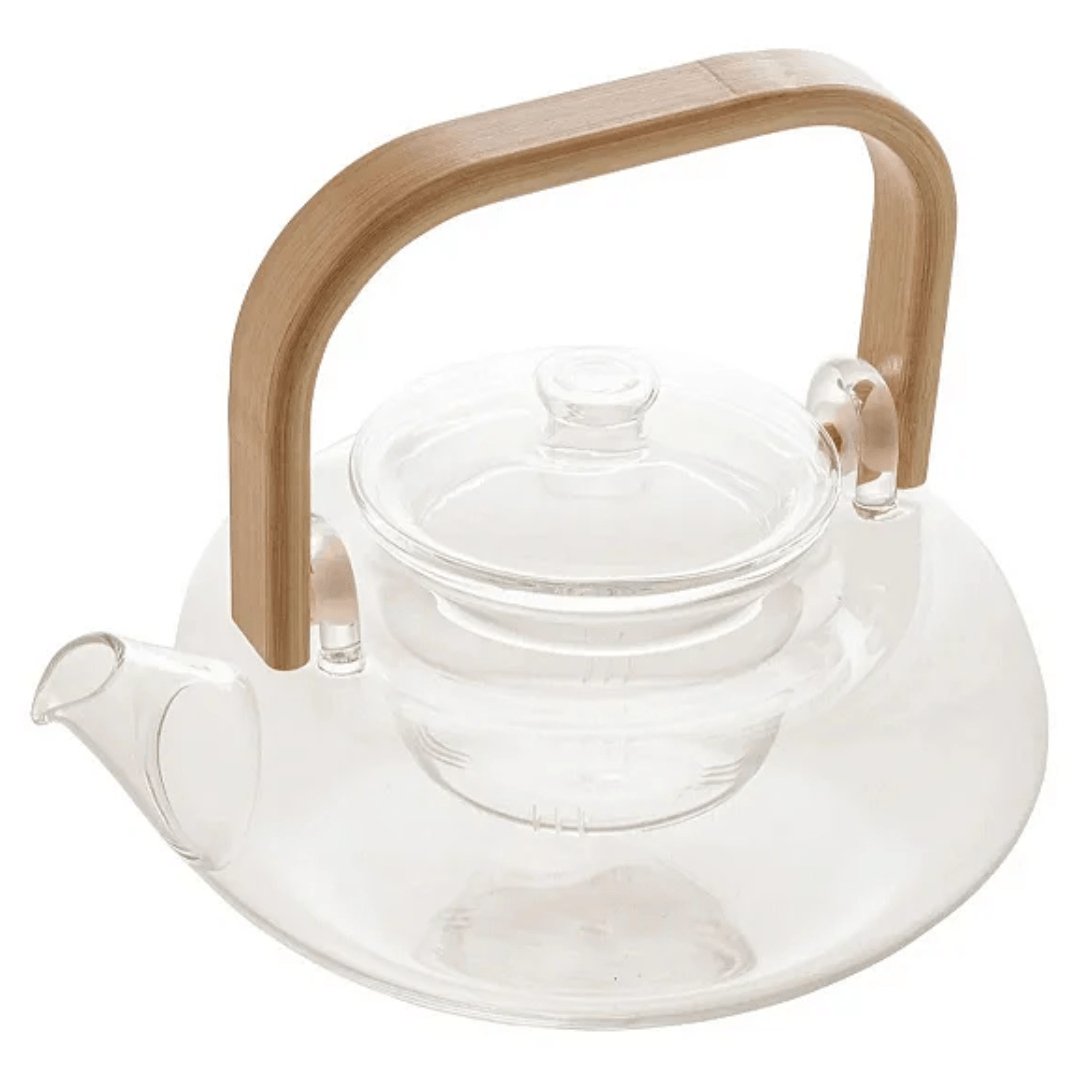 Chaleira de Vidro Borossilicato com Alça de Bambu 800ml