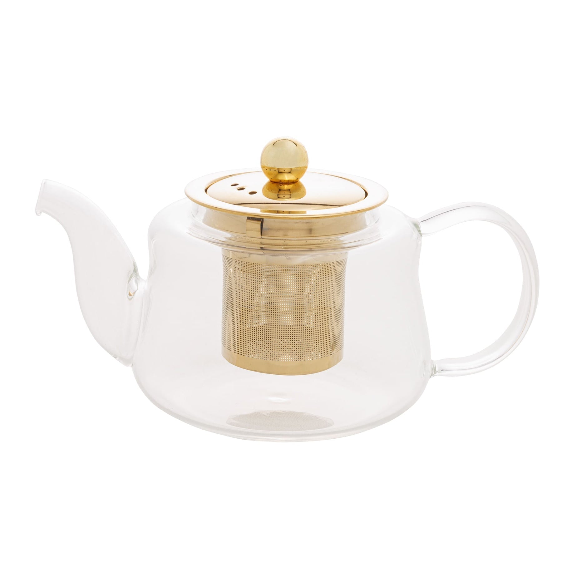 Chaleira de Vidro Borossilicato com Infusor Dourado Inox 600ml