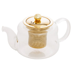 Chaleira de Vidro Borossilicato com Infusor Dourado Inox 600ml