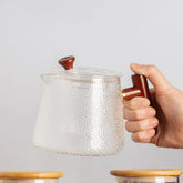 Chaleira de Vidro Borossilicato Martelado com Alça de Bambu 750ml