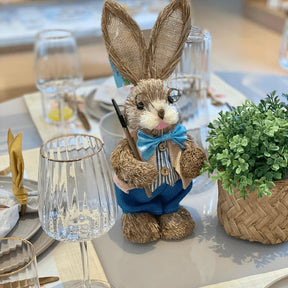 Coelho de Páscoa Decorativo com Roupa Azul 35cm