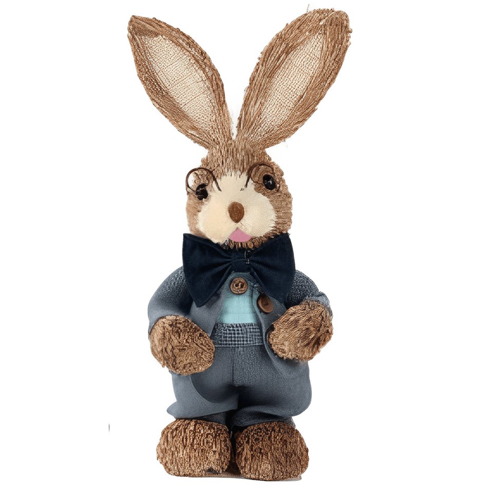 Coelho de Páscoa Decorativo com Roupa Azul e Gravata 35cm