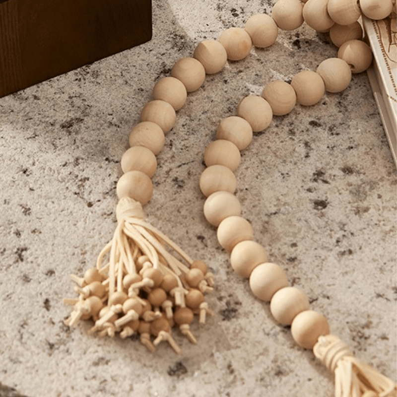 Colar Decorativo de Madeira Bege 151cm