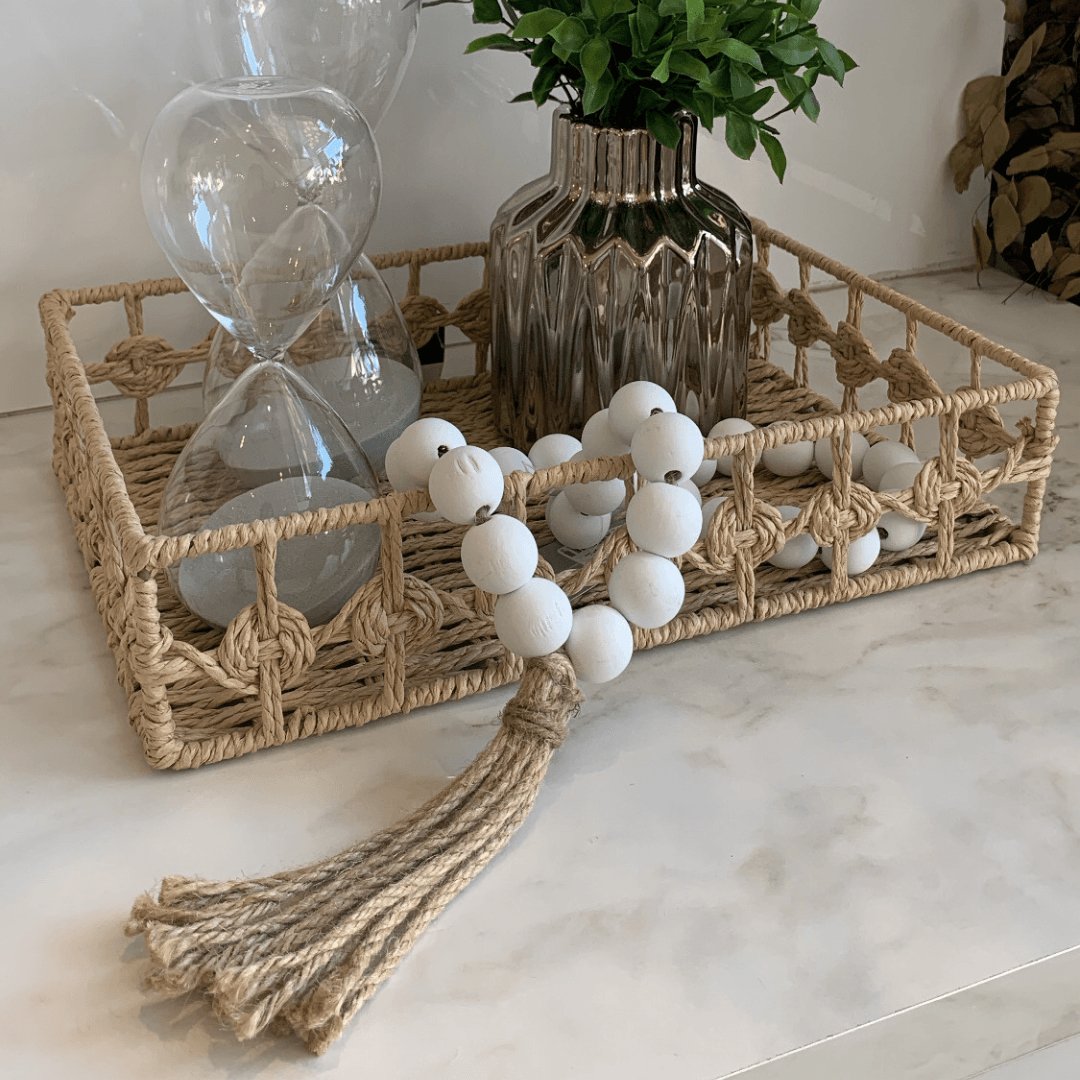 Colar Decorativo de Mesa em Madeira Branco 50cm
