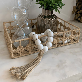 Colar Decorativo de Mesa em Madeira Branco 50cm