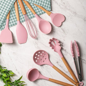 Concha de Silicone com Cabo de Bambu Charmy Rosa 31cm