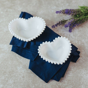 Conjunto 2 Bowls Porcelana Coração Beads Bolinha Branco - 15 cm