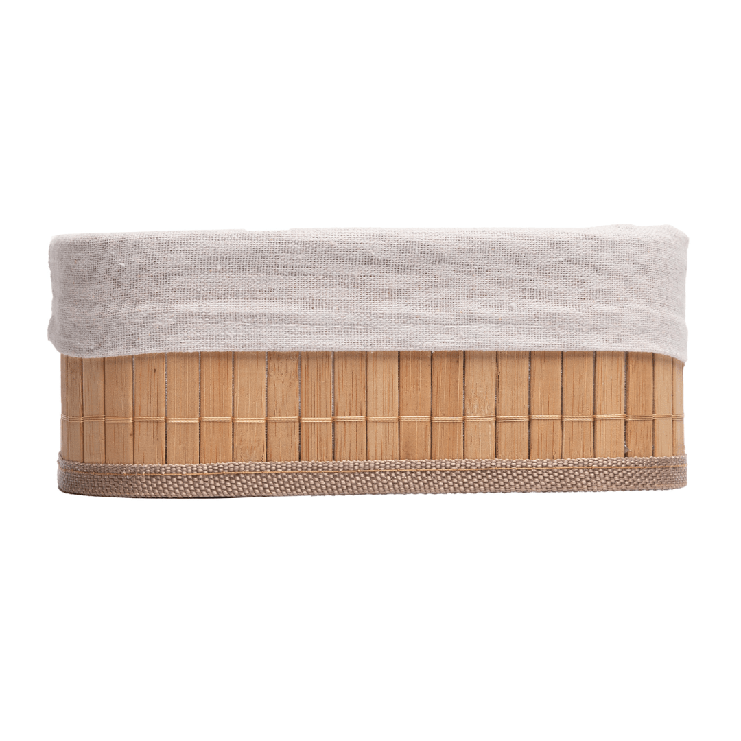 Conjunto 3 Cestos Retangulares de Bambu com Forro de Tecido