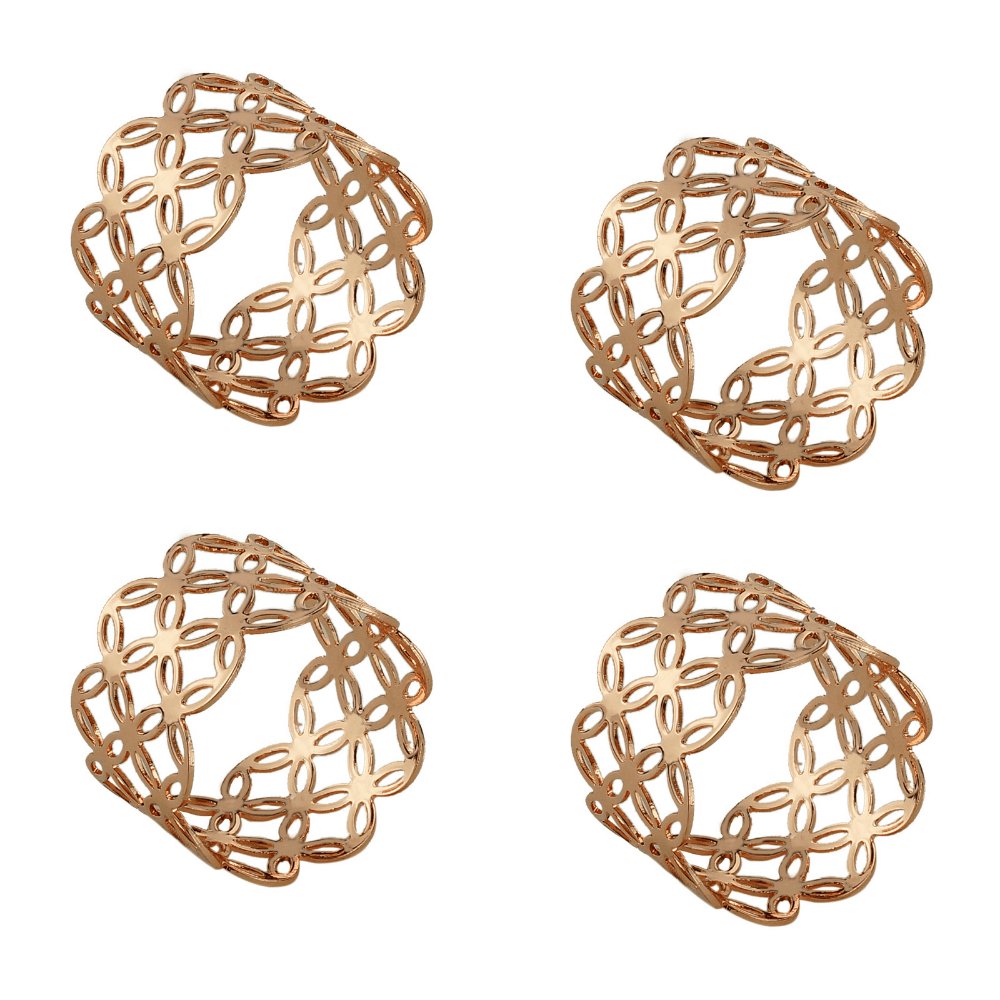 Conjunto 4 Anéis Para Guardanapos Metal Stars Rose Gold