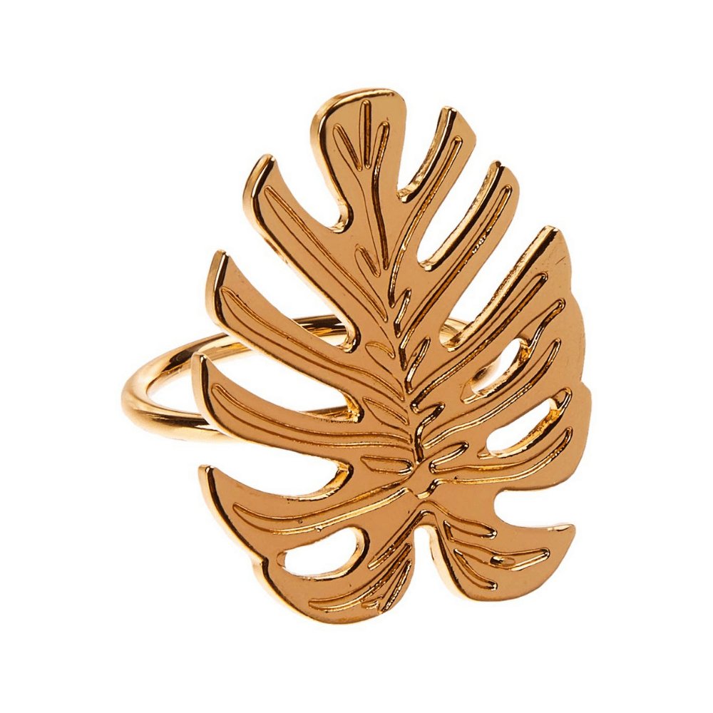 Conjunto 4 Anéis Porta Guardanapo Leaf Costela De Adão Dourado