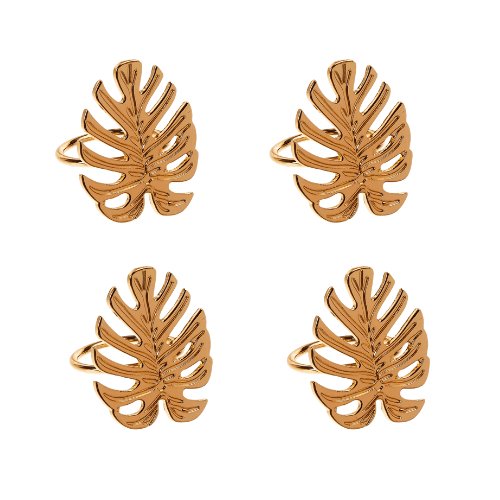 Conjunto 4 Anéis Porta Guardanapo Leaf Costela De Adão Dourado