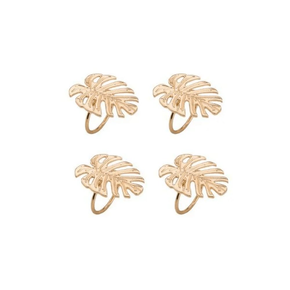 Conjunto 4 Anéis Porta Guardanapo Leaf Costela De Adão Dourado