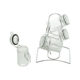 Conjunto 4 Potes Vidro Borossilicato com Tampa Hermética 65ml e Suporte de Metal