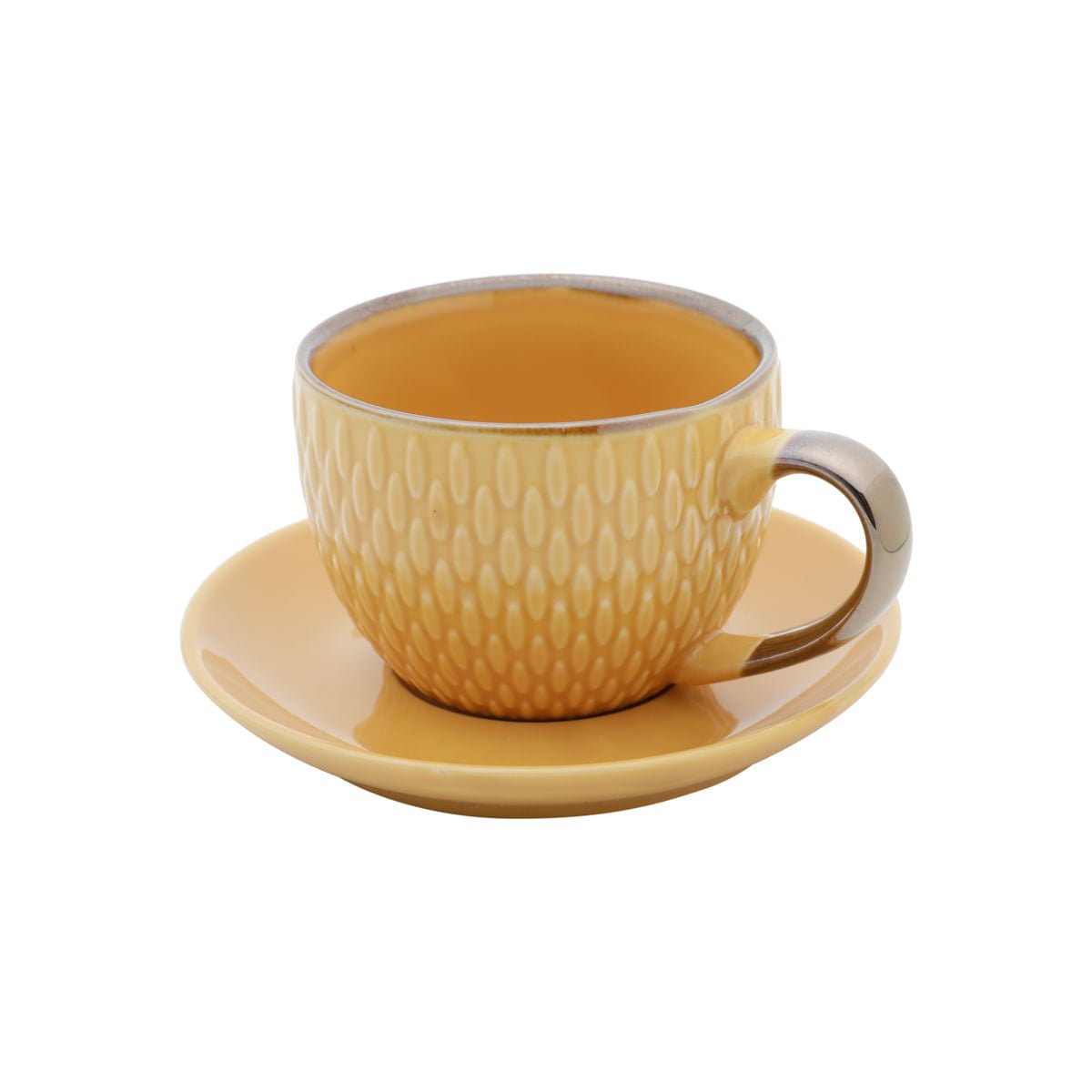 Conjunto 4 Xícaras de Café Com Pires Porcelana Amarelo Drops com Detalhe Metalizado - 90ml