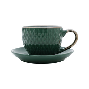 Conjunto 4 Xícaras de Café Com Pires Porcelana Verde Drops com Detalhe Metalizado - 90ml