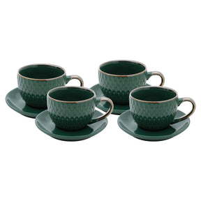 Conjunto 4 Xícaras de Café Com Pires Porcelana Verde Drops com Detalhe Metalizado - 90ml