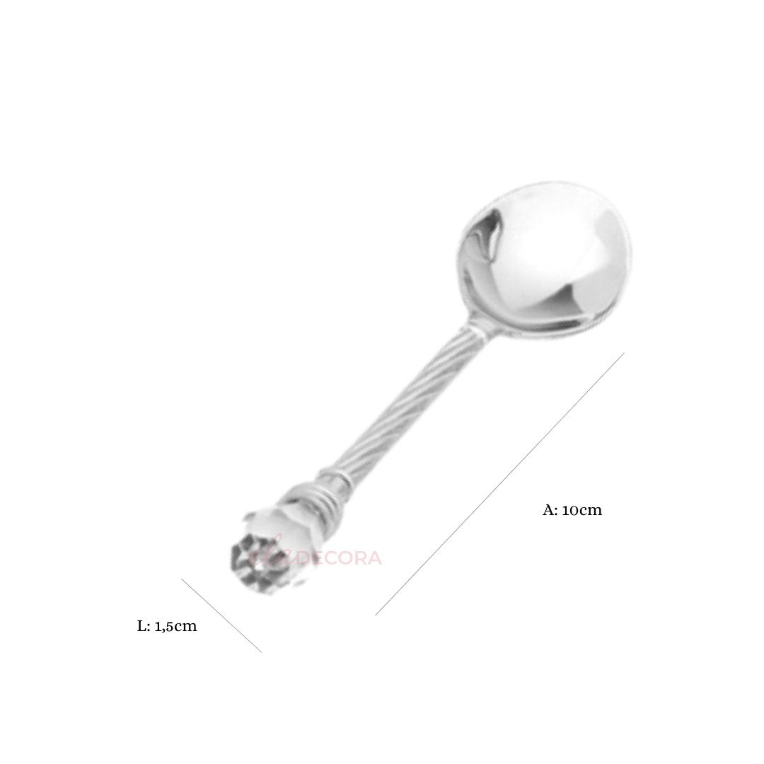 Conjunto 6 Colheres Com Suporte De Zamac Niquelado Crystal 14cm
