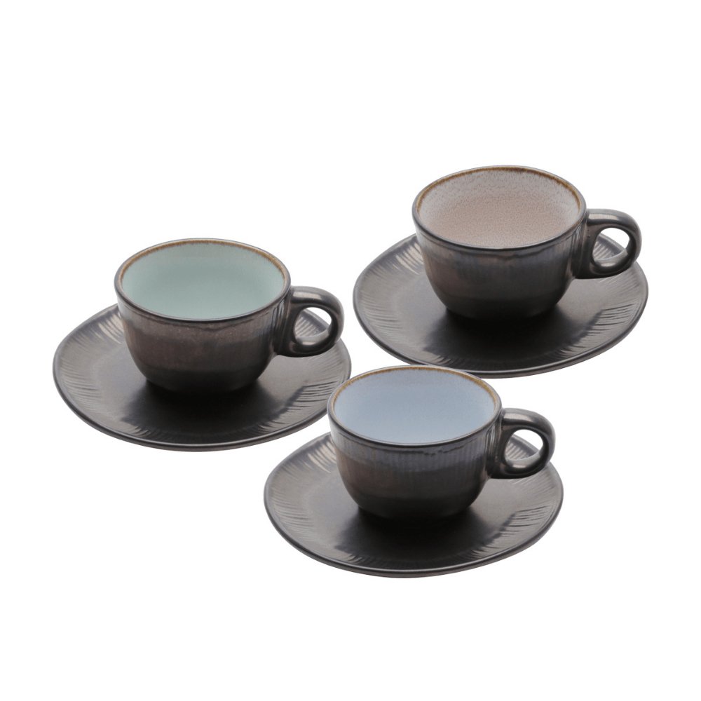 Conjunto 6 Xícaras de Café com Pires em Cerâmica Rustic Marrom 90ml