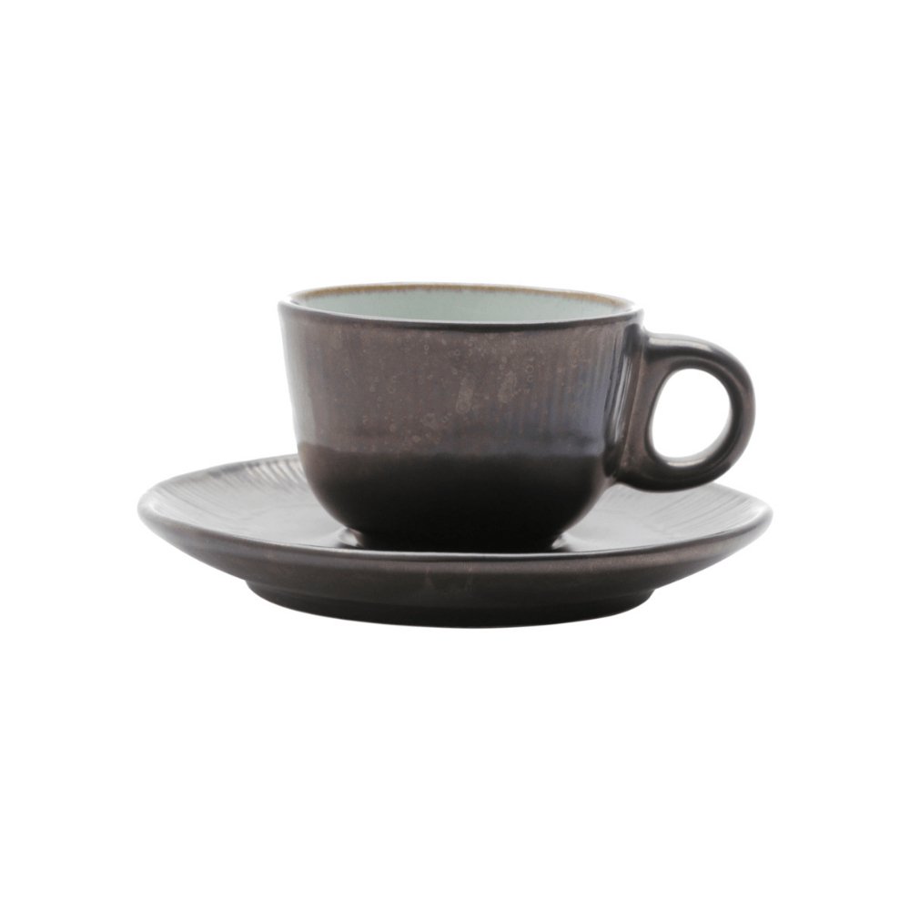 Conjunto 6 Xícaras de Café com Pires em Cerâmica Rustic Marrom 90ml