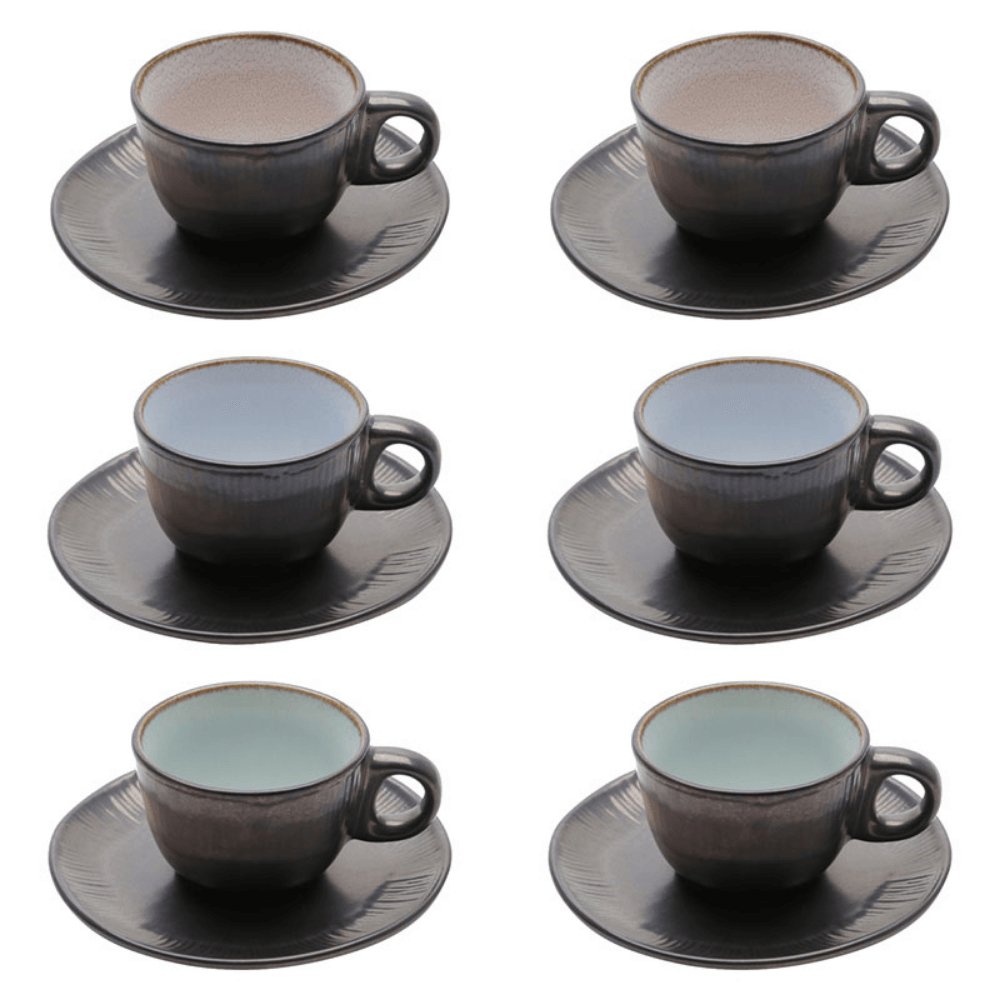 Conjunto 6 Xícaras de Café com Pires em Cerâmica Rustic Marrom 90ml