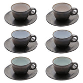 Conjunto 6 Xícaras de Café com Pires em Cerâmica Rustic Marrom 90ml