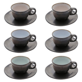 Conjunto 6 Xícaras de Café com Pires em Cerâmica Rustic Marrom 90ml