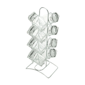Conjunto 8 Potes Herméticos Vidro Borossilicato 65ml com Suporte de Metal Cromado