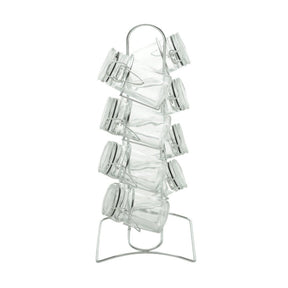 Conjunto 8 Potes Herméticos Vidro Borossilicato 65ml com Suporte de Metal Cromado