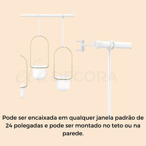 Conjunto com 3 Vasos Cachepot Suspensos Branco e Dourado