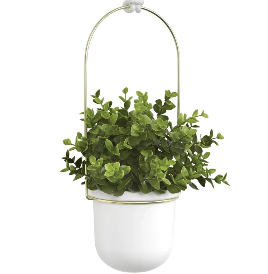 Conjunto com 3 Vasos Cachepot Suspensos Branco e Dourado