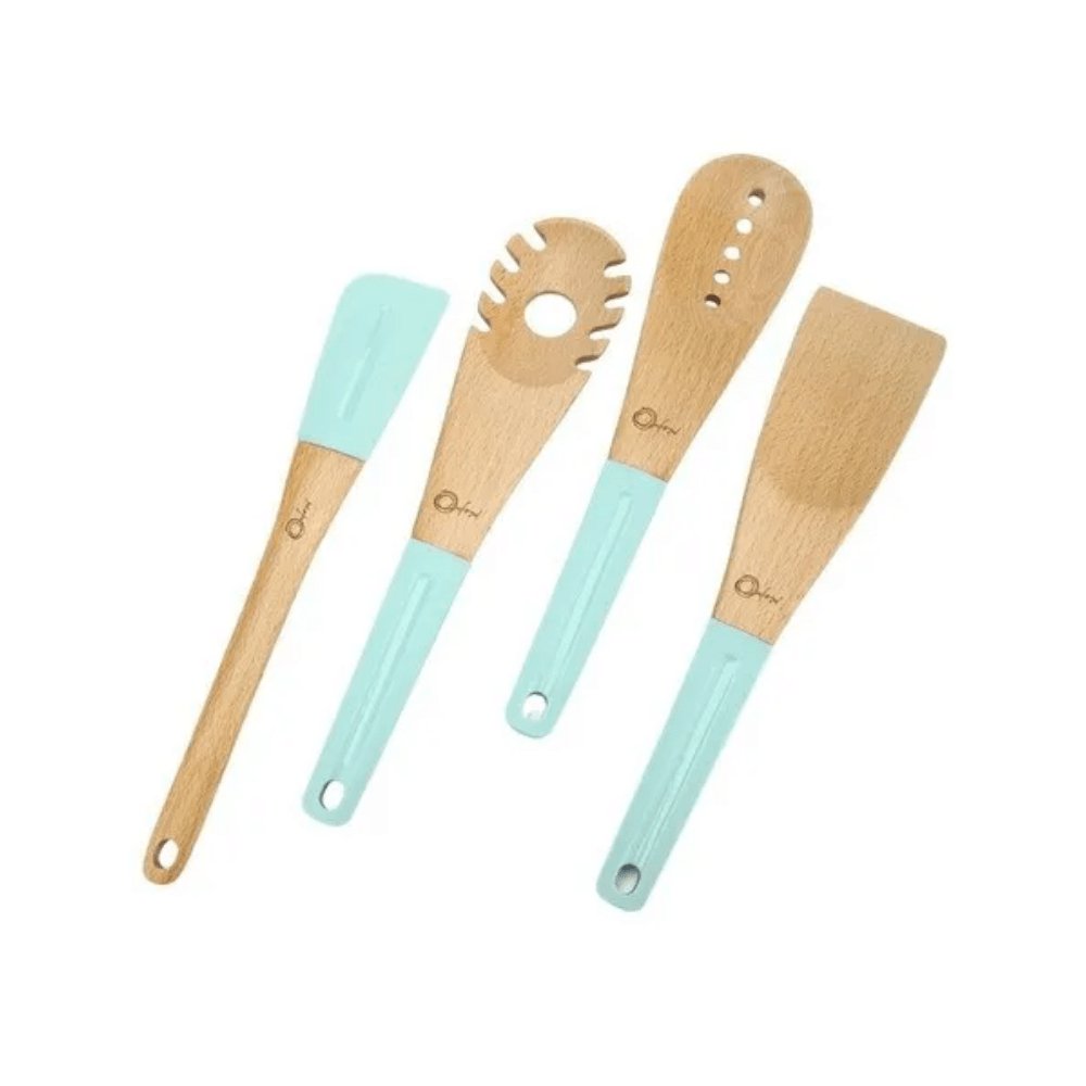 Conjunto com 4 Utensílios de Madeira e Silicone Water Blue