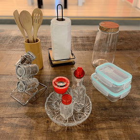 Conjunto de 3 Utensílios com Suporte de Bambu 30x8cm