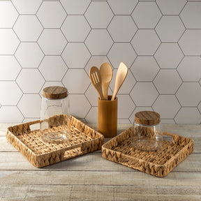 Conjunto de 3 Utensílios com Suporte de Bambu 30x8cm