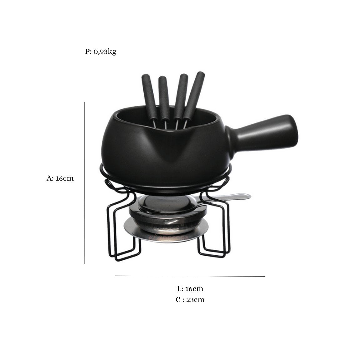 Conjunto de Fondue Genebra Preto 8 peças 750ml