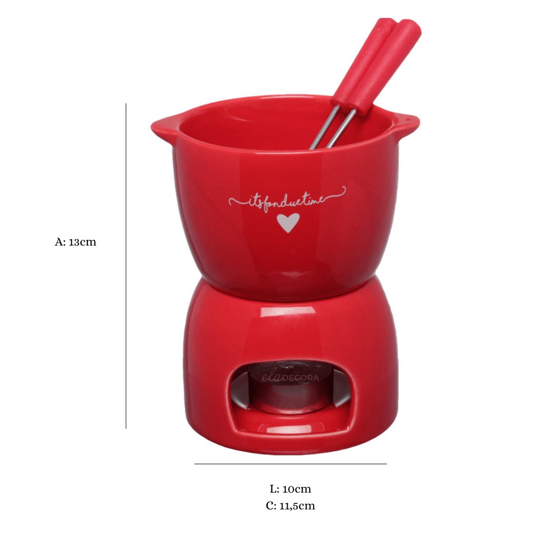 Conjunto de Fondue L'Amour em Cerâmica Vermelho 5 Peças 300ml