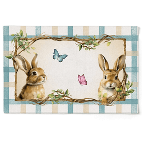 Conjunto de Jogo Americano Retangular Coelhos Xadrez Páscoa 48cm 2 Peças