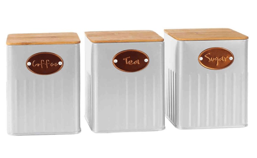 Conjunto de Latas Porta Condimento Branco e Rose Gold 3 Peças