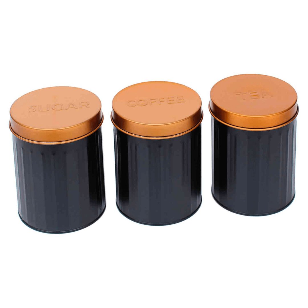 Conjunto de Porta Condimentos de Ferro Preto e Tampa Bronze
